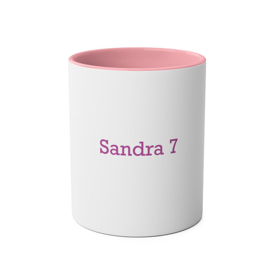 Personalized Pink Accent Coffee Mug — "Sandra 7" Two-Tone 11oz